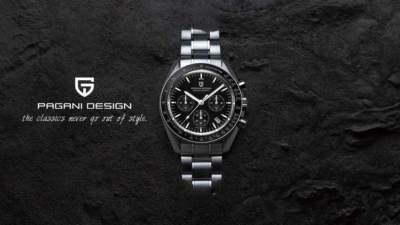 PAGANI DESIGN 2025, Silber, Gold, Mond, Luxus-Quarzuhren, Herren-Sport-Chronograph, Saphirglas, Edelstahluhr für Herren