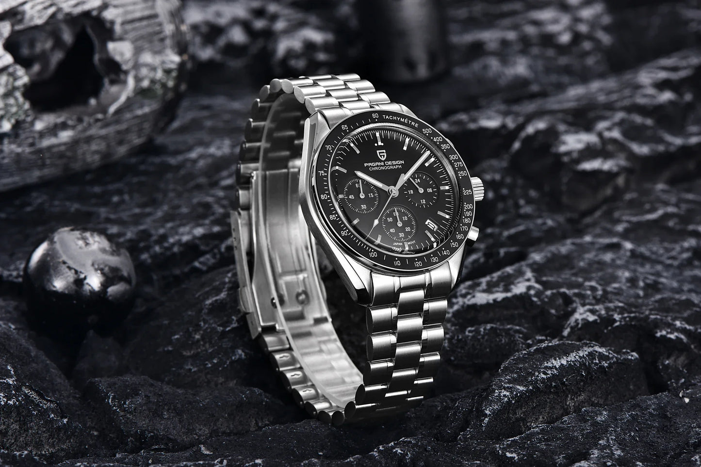 PAGANI DESIGN 2025, Silber, Gold, Mond, Luxus-Quarzuhren, Herren-Sport-Chronograph, Saphirglas, Edelstahluhr für Herren