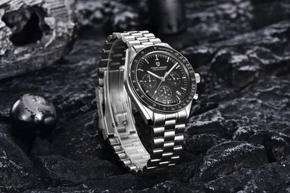 PAGANI DESIGN 2025, Silber, Gold, Mond, Luxus-Quarzuhren, Herren-Sport-Chronograph, Saphirglas, Edelstahluhr für Herren