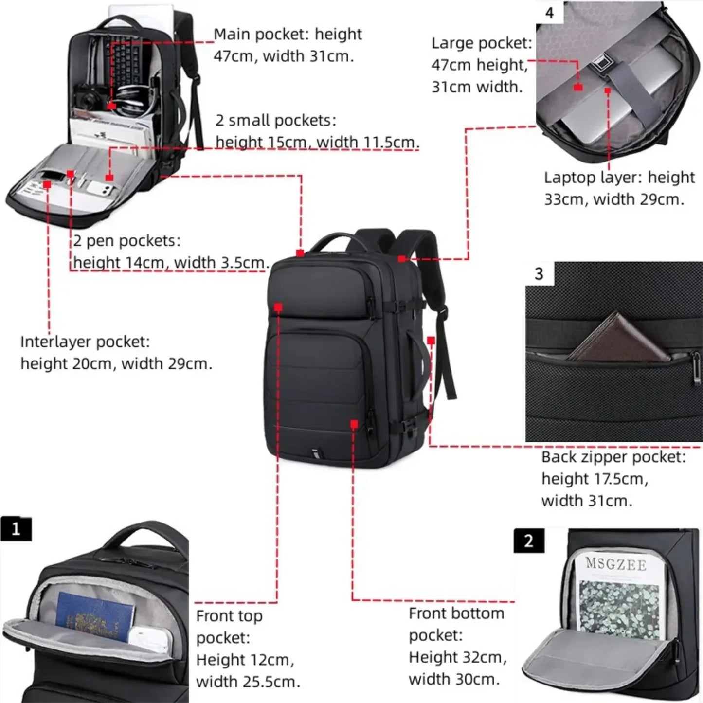 Erweiterbare 17-Zoll-Laptop-Rucksäcke für Herren, wasserdichte Notebook-Tasche, USB-Schultasche, Sport, Reisen, Schultasche, Rucksack für Männer