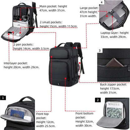 Erweiterbare 17-Zoll-Laptop-Rucksäcke für Herren, wasserdichte Notebook-Tasche, USB-Schultasche, Sport, Reisen, Schultasche, Rucksack für Männer
