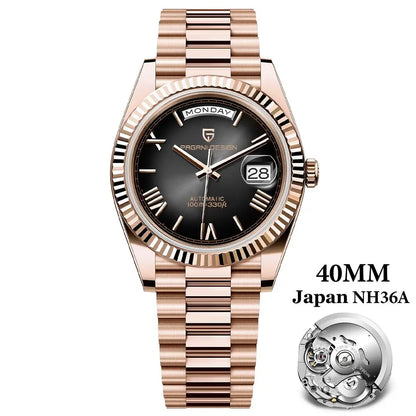 PAGANI DESIGN DD40 Herrenuhren 2024, Top-Luxus-Roségold-Uhr für Herren, automatische mechanische Armbanduhren, wasserdichte Geschenkuhr