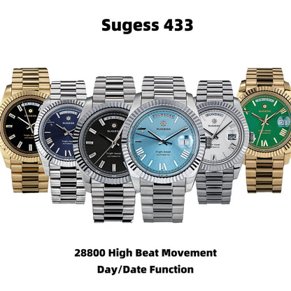 2023 neue Sugess Uhr von Männern 40mm Tag Datum automatische Dandong Sl3034 Uhrwerk Retro mechanische Armbanduhr Saphirglas golden