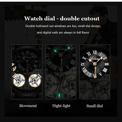 AILANG Top Marke Luxus Uhr Männer Automatische Leucht Schwarz Uhr Männer Doppel Tourbillon Wasserdichte Mechanische Uhr Relogio