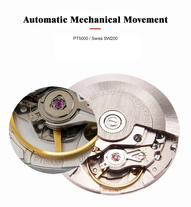 Octopus 36mm Men Mechanical Watch Stainless Steel PT5000/SW200 Automatic Movement 100m Waterproof Fashion Luxury Wristwatch