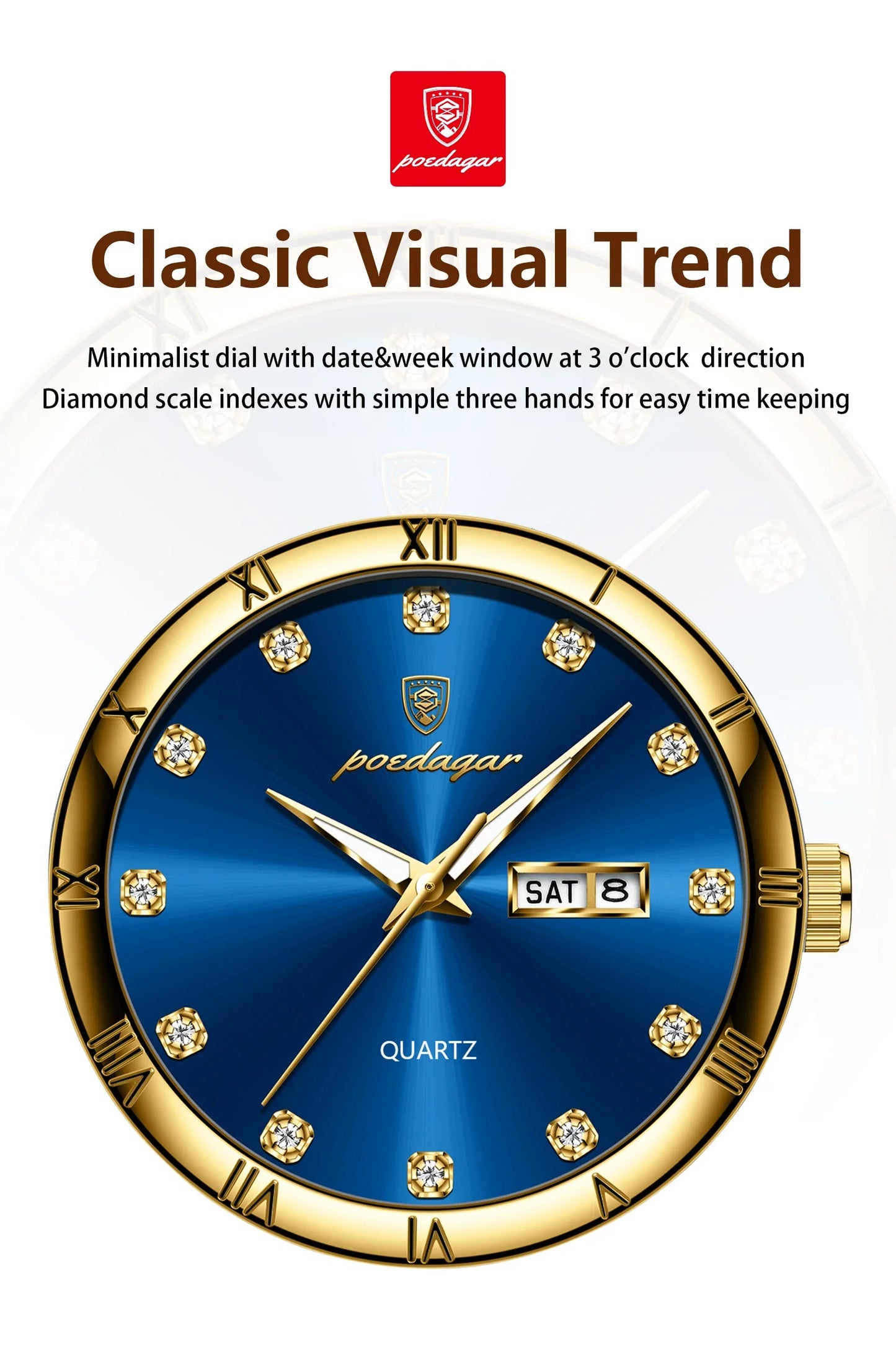 POEDAGAR Top Luxus Uhr Für Mann Datum Woche Wasserdicht Leucht Mann Armbanduhr Quarz Edelstahl herren Uhren Sport Reloj