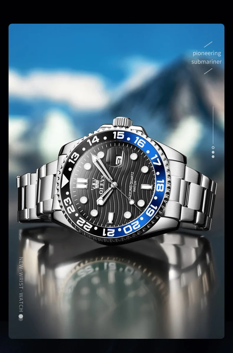OLEVS 3610 Original Herrenuhren, luxuriös, wasserdicht, leuchtend, Herren-Armbanduhr, schlicht, Edelstahl, Business-Mode, klassische Uhr