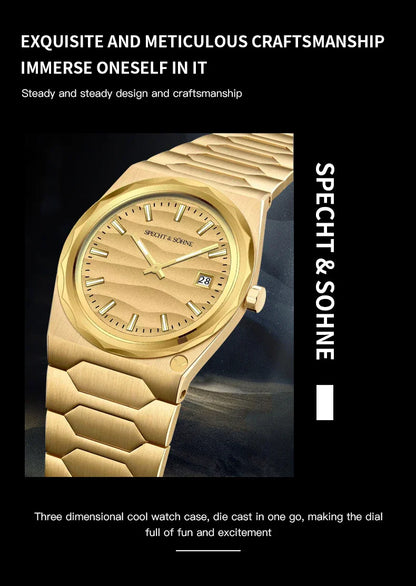 2025 Neuheiten Specht & Söhne 222 Gold Uhren Für Männer Super Slim Stahl Saphir Klassische Quarzuhr Relogio Masculino 37 MM