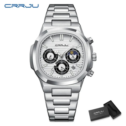 CRRJU Herrenuhr, wasserdicht, leuchtende Armbanduhr, Quarz-Edelstahluhr für Herren, Pilot-Top-Marke, Herrenuhren, Chronograph