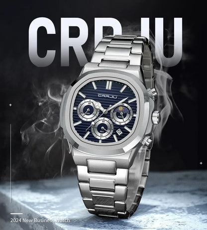 CRRJU Herrenuhr, wasserdicht, leuchtende Armbanduhr, Quarz-Edelstahluhr für Herren, Pilot-Top-Marke, Herrenuhren, Chronograph