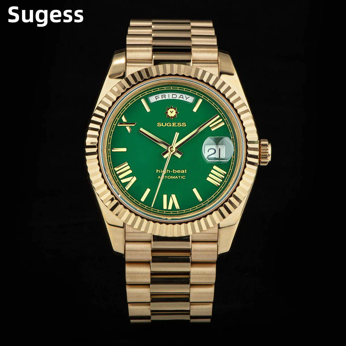 2023 neue Sugess Uhr von Männern 40mm Tag Datum automatische Dandong Sl3034 Uhrwerk Retro mechanische Armbanduhr Saphirglas golden