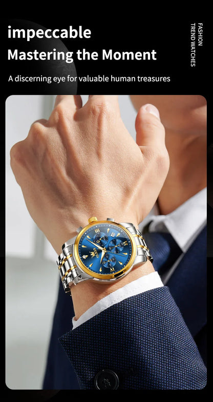 OLEVS 3639 Top Marke Original Luxus Neue Quarzuhr Edelstahl Uhr Für Männer Wasserdicht Leucht Mond Phase Herren Uhr