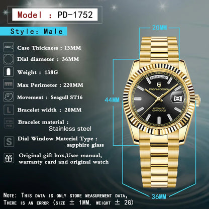 PAGANI DESIGN DD36 Gold Schwarz Luxus Herren Mechanische Uhren Automatikuhr Für Männer 2025, Neue AR-Saphirglas-Armbanduhr
