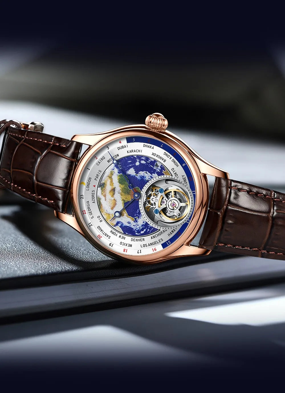 AESOP Diamond Luxury Flying Tourbillon Movement Watch For Men Earth Enamel Dial  Sapphire Skeleton Mechanical Watches Business A