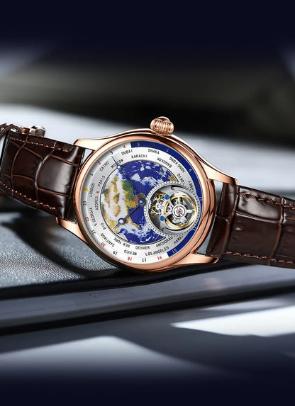AESOP Diamond Luxury Flying Tourbillon Movement Watch For Men Earth Enamel Dial  Sapphire Skeleton Mechanical Watches Business A