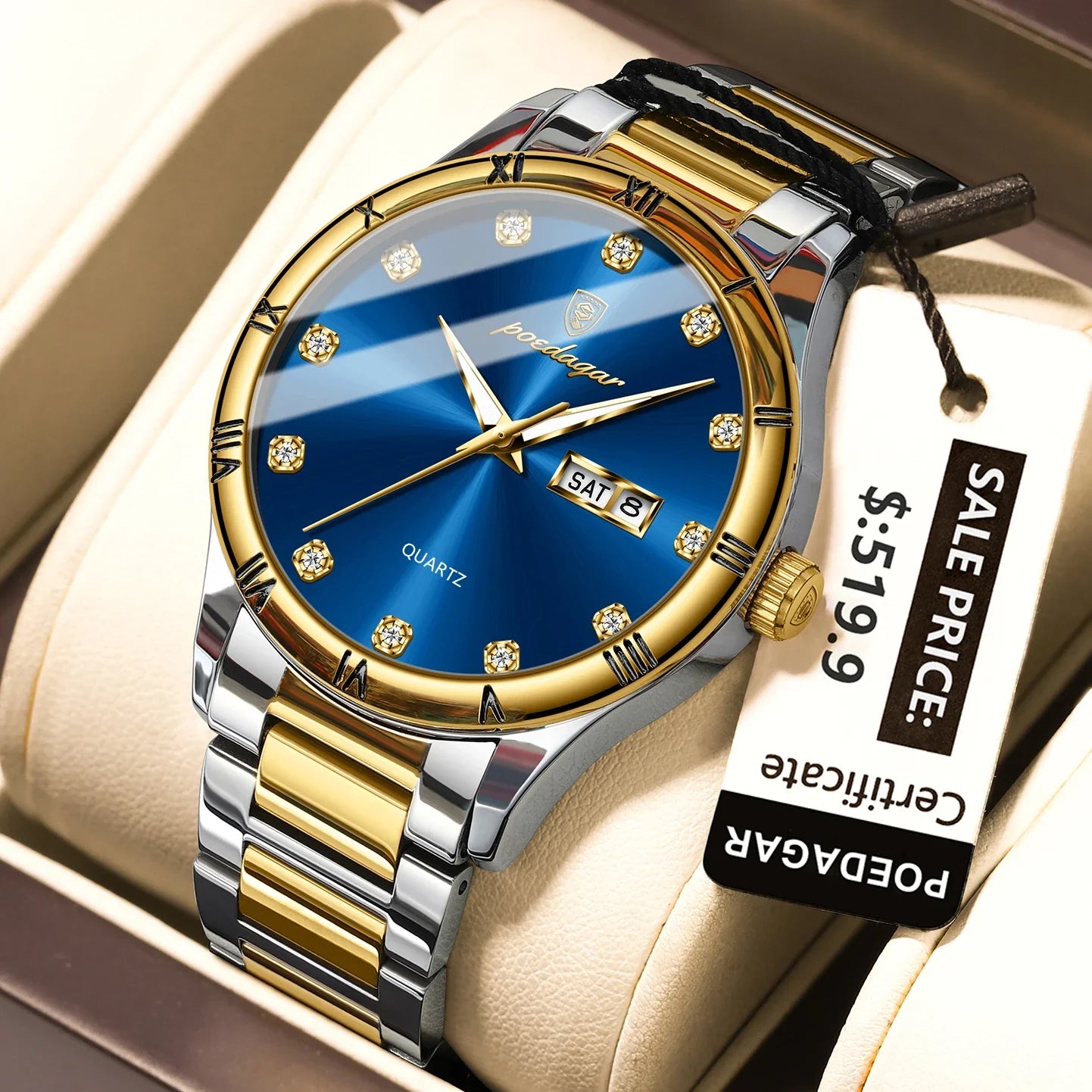 POEDAGAR Top Luxus Uhr Für Mann Datum Woche Wasserdicht Leucht Mann Armbanduhr Quarz Edelstahl herren Uhren Sport Reloj