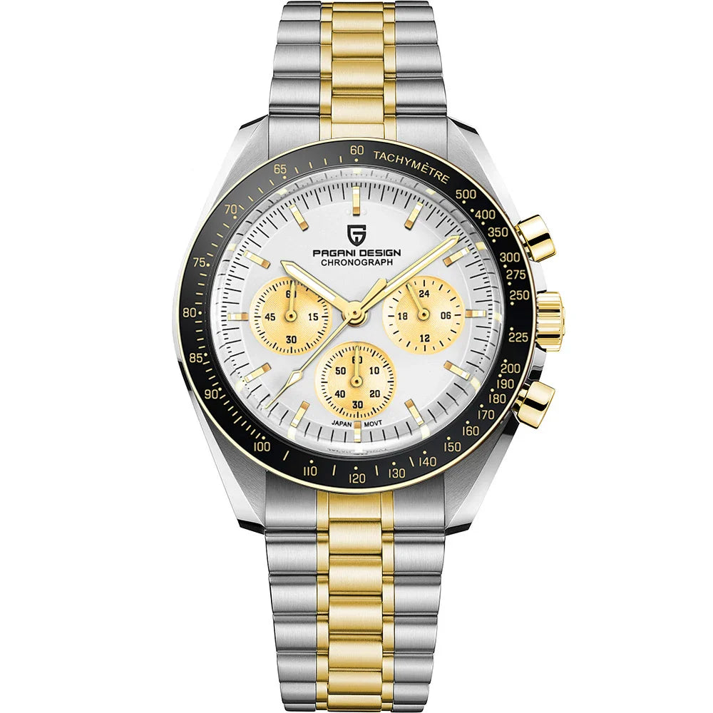 PAGANI DESIGN 2025, Silber, Gold, Mond, Luxus-Quarzuhren, Herren-Sport-Chronograph, Saphirglas, Edelstahluhr für Herren