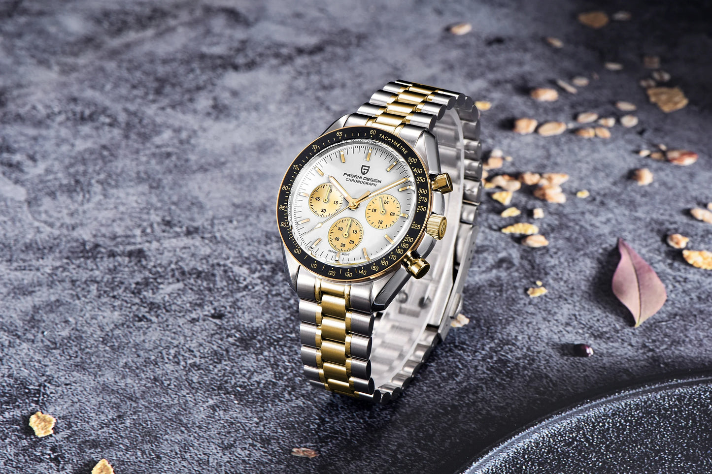 PAGANI DESIGN 2025, Silber, Gold, Mond, Luxus-Quarzuhren, Herren-Sport-Chronograph, Saphirglas, Edelstahluhr für Herren
