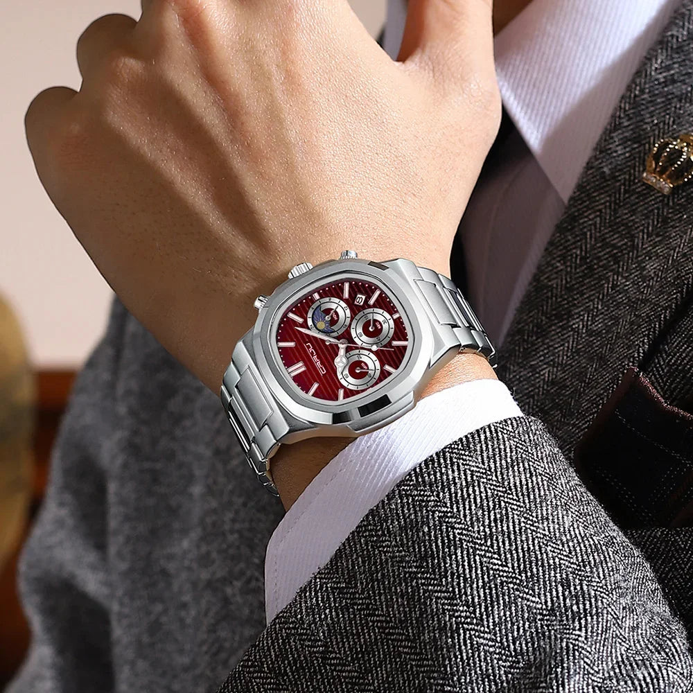 CRRJU Herrenuhr, wasserdicht, leuchtende Armbanduhr, Quarz-Edelstahluhr für Herren, Pilot-Top-Marke, Herrenuhren, Chronograph