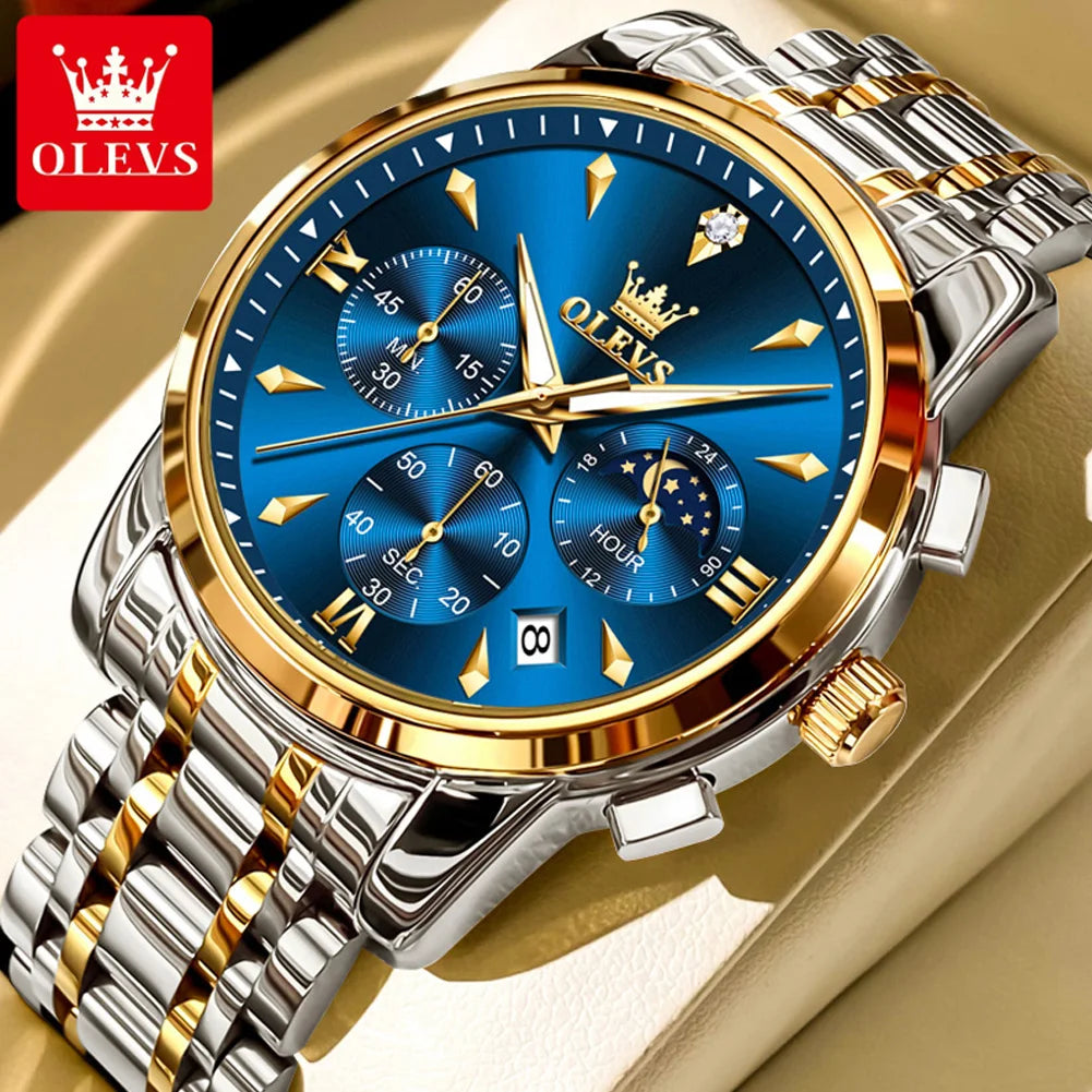 OLEVS 3639 Top Marke Original Luxus Neue Quarzuhr Edelstahl Uhr Für Männer Wasserdicht Leucht Mond Phase Herren Uhr