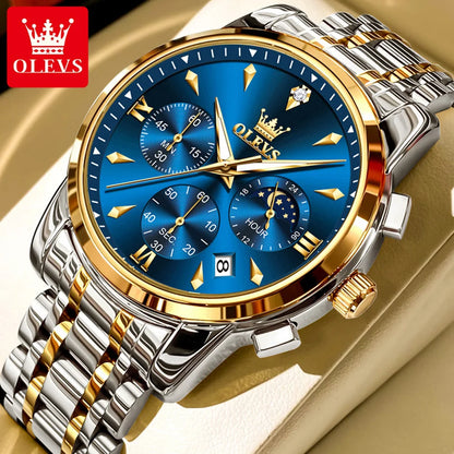 OLEVS 3639 Top Marke Original Luxus Neue Quarzuhr Edelstahl Uhr Für Männer Wasserdicht Leucht Mond Phase Herren Uhr