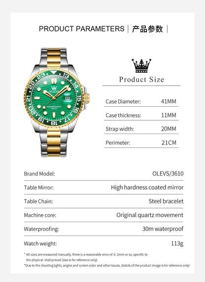 OLEVS 3610 Original Herrenuhren, luxuriös, wasserdicht, leuchtend, Herren-Armbanduhr, schlicht, Edelstahl, Business-Mode, klassische Uhr