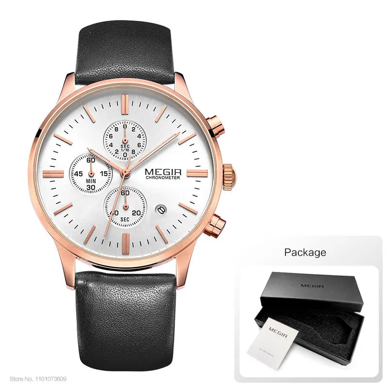 Megir quarzuhren männer luminous wasserdichte sport uhr mann kommerziellen leder armbanduhr 2011 freies verschiffen