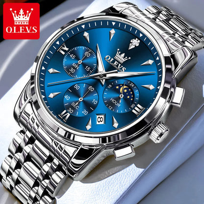 OLEVS 3639 Top Marke Original Luxus Neue Quarzuhr Edelstahl Uhr Für Männer Wasserdicht Leucht Mond Phase Herren Uhr