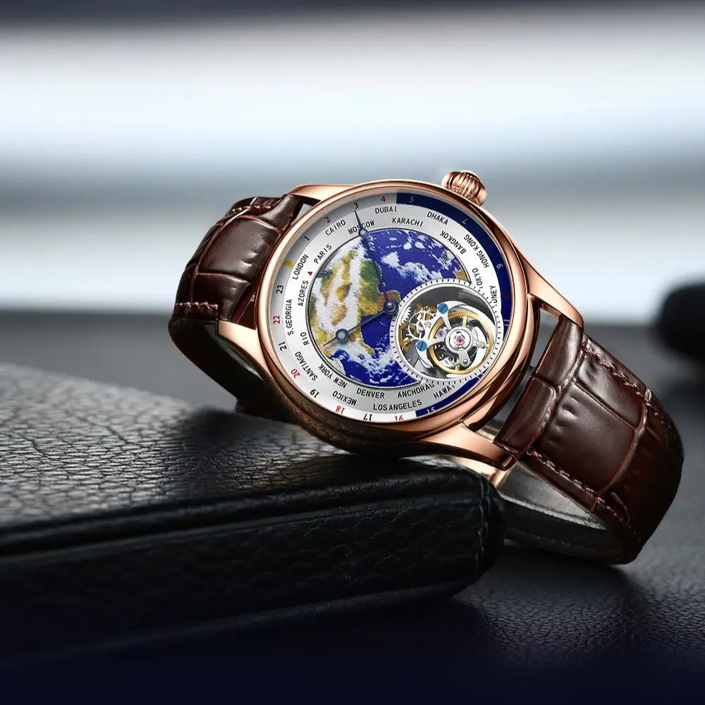 AESOP Diamond Luxury Flying Tourbillon Movement Watch For Men Earth Enamel Dial  Sapphire Skeleton Mechanical Watches Business A