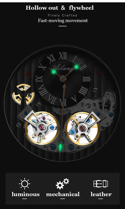 AILANG Top Marke Luxus Uhr Männer Automatische Leucht Schwarz Uhr Männer Doppel Tourbillon Wasserdichte Mechanische Uhr Relogio