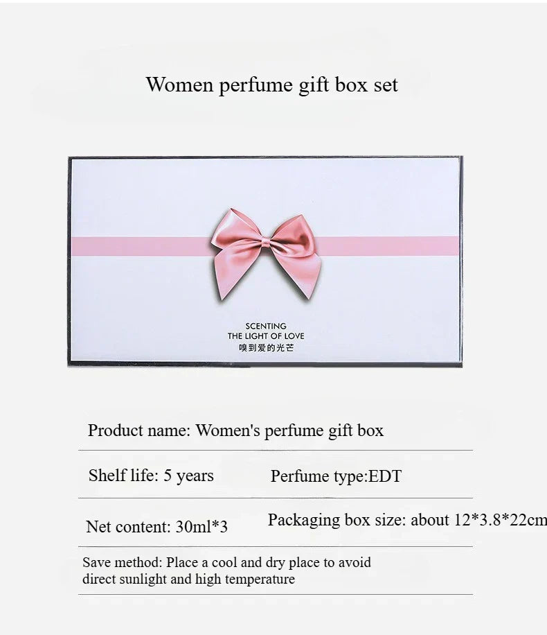 30 ml x 3PCS Eau De Parfum Geschenkbox Feminino Spray Frischer leichter Duft Floral Fruity Chypre Notes Langlebiges Damenparfüm-Set