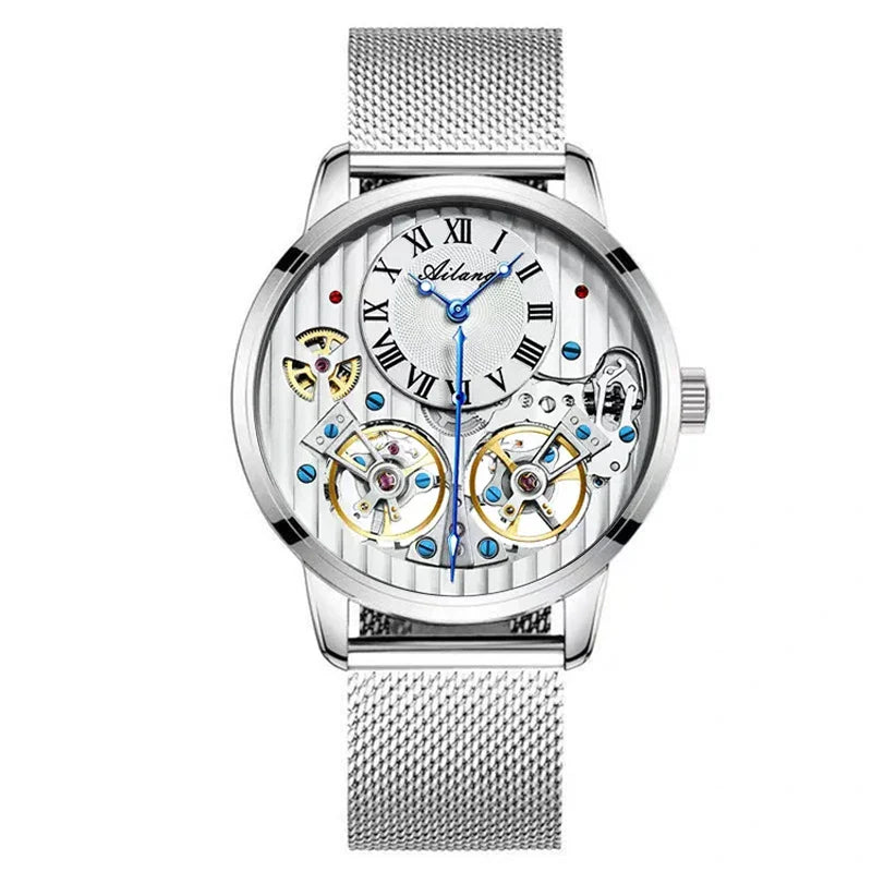 AILANG Top Marke Luxus Uhr Männer Automatische Leucht Schwarz Uhr Männer Doppel Tourbillon Wasserdichte Mechanische Uhr Relogio