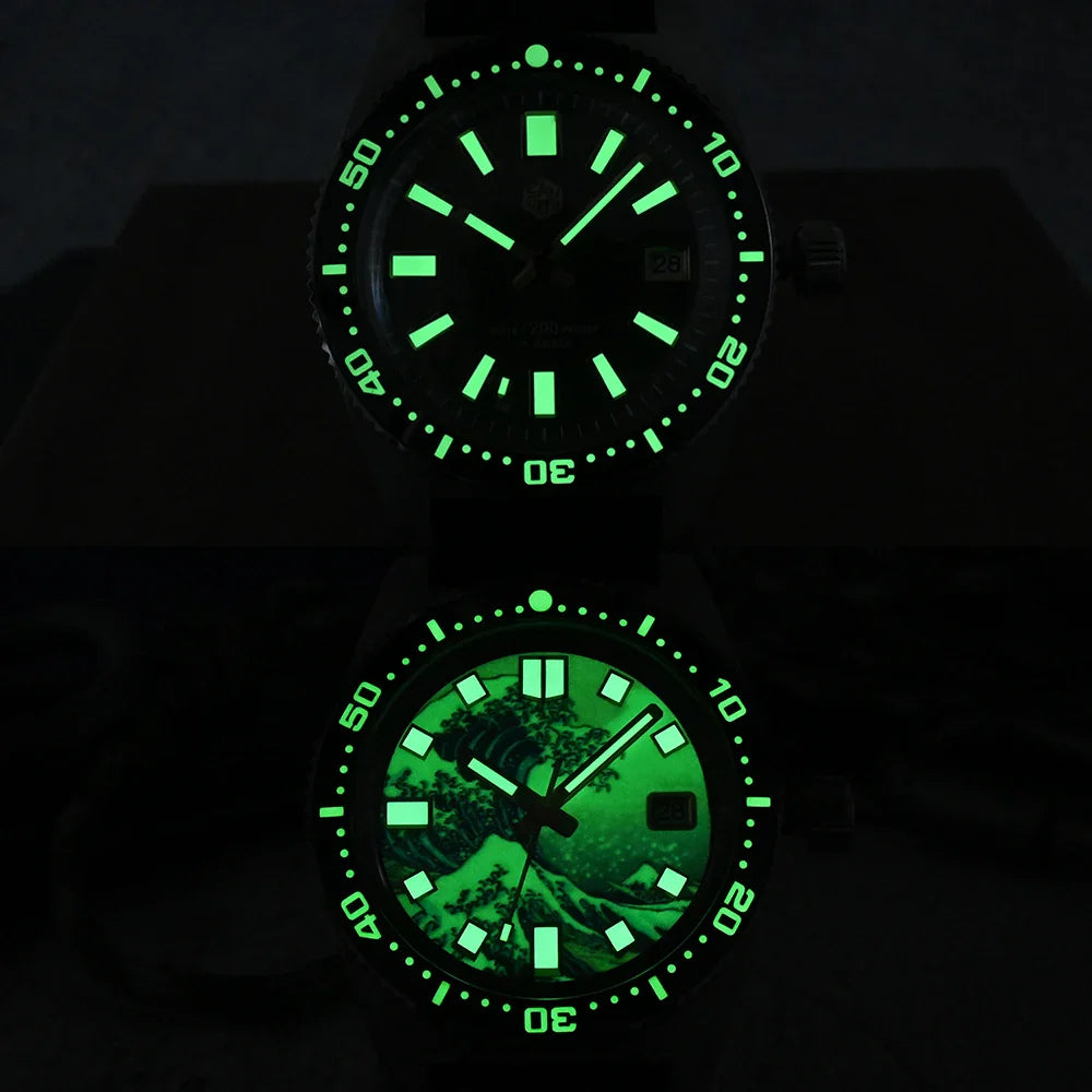 San Martin 40mm 62mas V3 Diver Watch For Men Kanagawa Surfing Dial NH35 Automatic Mechanical 20Bar Full Luminous Rubber Strap