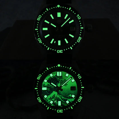 San Martin 40mm 62mas V3 Diver Watch For Men Kanagawa Surfing Dial NH35 Automatic Mechanical 20Bar Full Luminous Rubber Strap