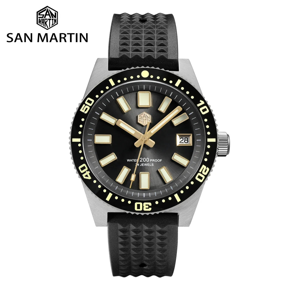 San Martin 40mm 62mas V3 Diver Watch For Men Kanagawa Surfing Dial NH35 Automatic Mechanical 20Bar Full Luminous Rubber Strap