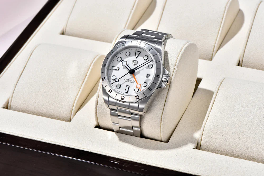 RollsTimi Automatic Men's Watch GMT NH34 Stainless Steel Mechanical Waterproof Wrist Watch for Men Auto Date Sapphire Dial Watch