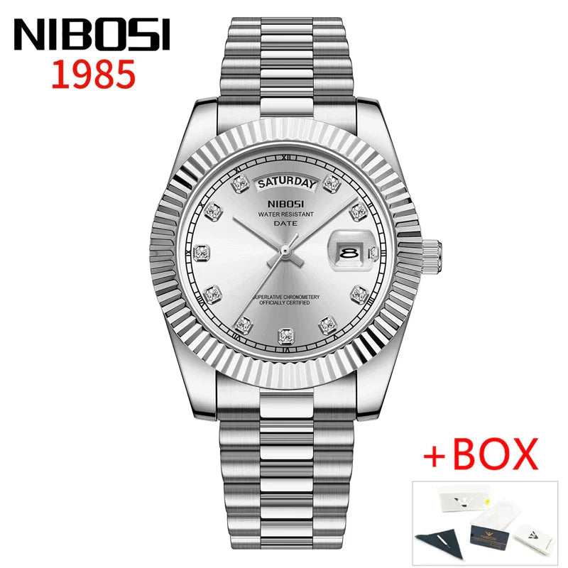 NIBOSI Luxus Gold Quarzuhr Männer Edelstahl Wasserdicht Leucht Datum Woche Mode Diamant Herren Uhren Relogio Masculino