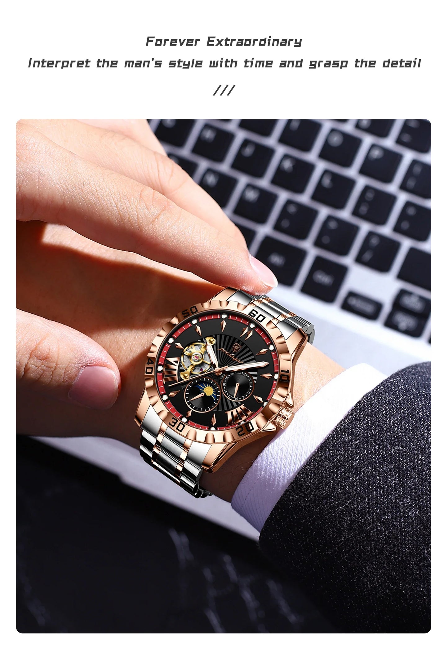 POEDAGAR Luxus Männer Uhr Hohl Tourbillon Automatische Mechanische Mann Uhr Wasserdicht Leucht Edelstahl herren Uhren + Box