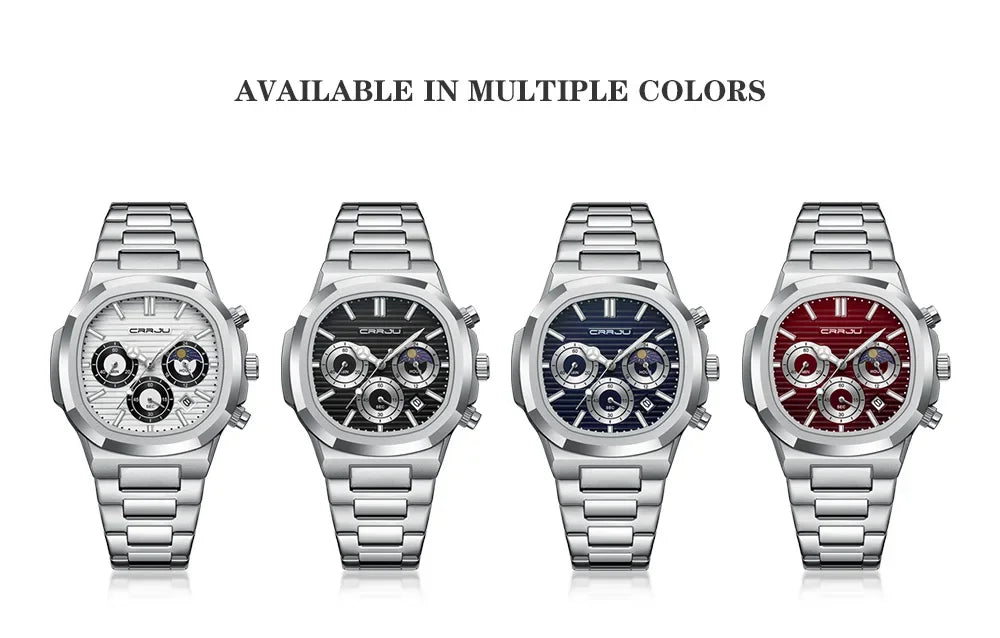 CRRJU Herrenuhr, wasserdicht, leuchtende Armbanduhr, Quarz-Edelstahluhr für Herren, Pilot-Top-Marke, Herrenuhren, Chronograph