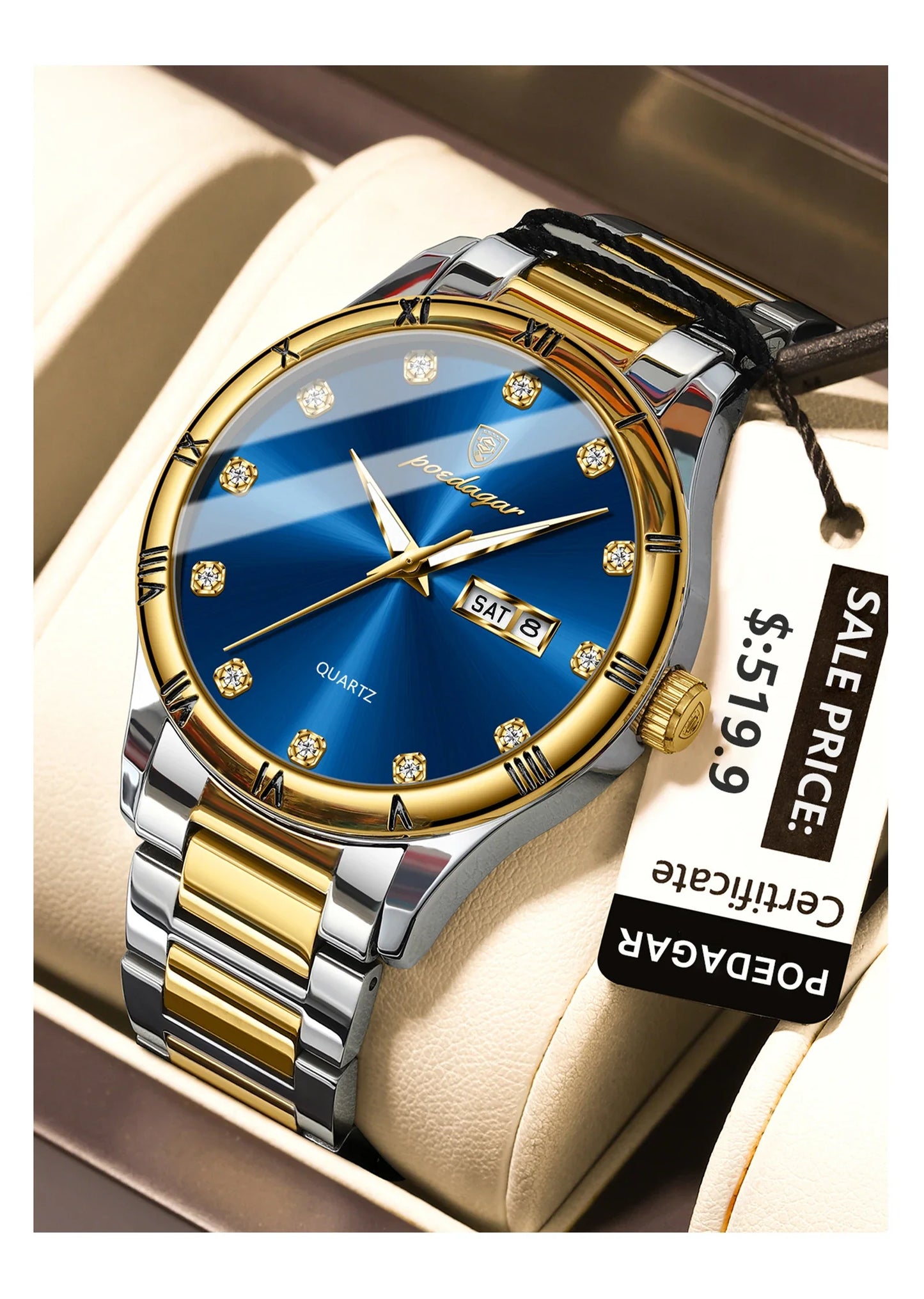 POEDAGAR Top Luxus Uhr Für Mann Datum Woche Wasserdicht Leucht Mann Armbanduhr Quarz Edelstahl herren Uhren Sport Reloj