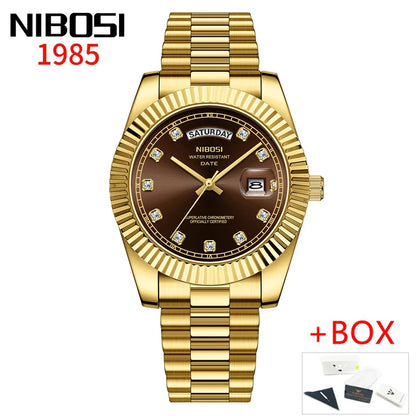 NIBOSI Luxus Gold Quarzuhr Männer Edelstahl Wasserdicht Leucht Datum Woche Mode Diamant Herren Uhren Relogio Masculino