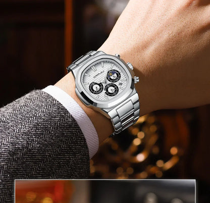 CRRJU Herrenuhr, wasserdicht, leuchtende Armbanduhr, Quarz-Edelstahluhr für Herren, Pilot-Top-Marke, Herrenuhren, Chronograph