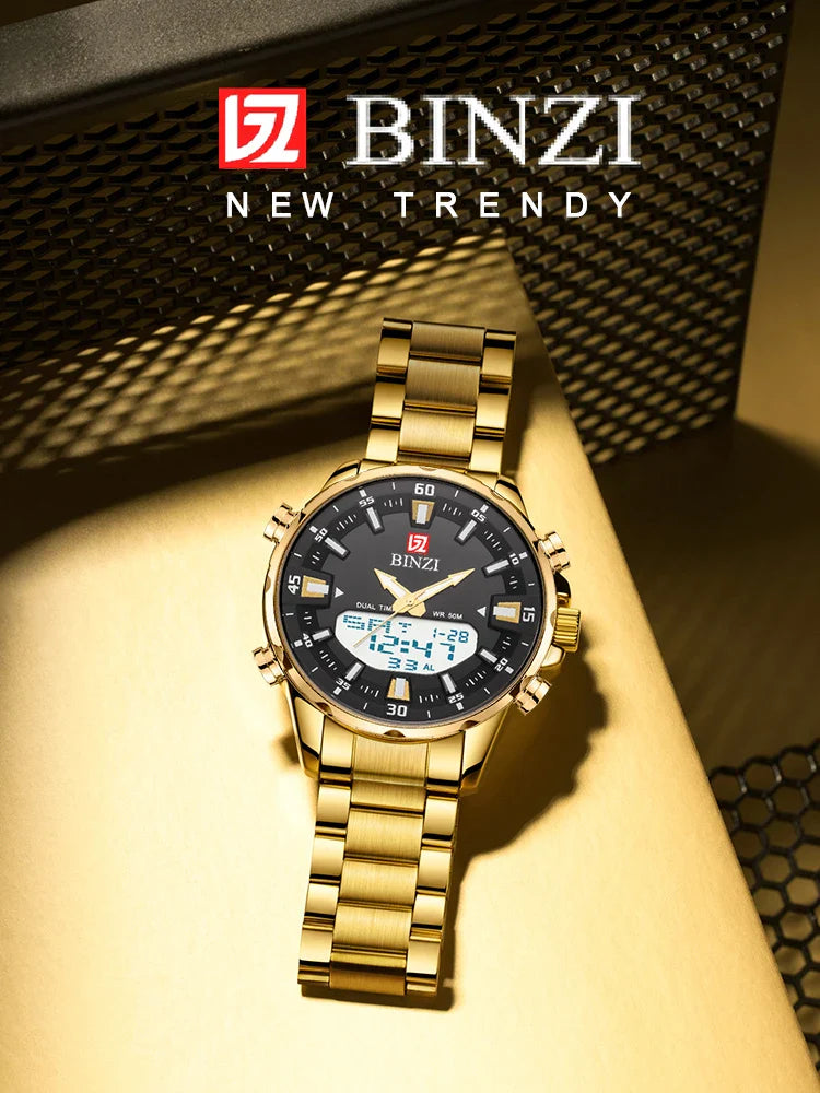 Top Marke Luxus Männer Armbanduhr Wasserdichte Sport Digitale Uhren Männer LED Stahl Militär Quarzuhr Gold farbe Große Zifferblatt Uhr
