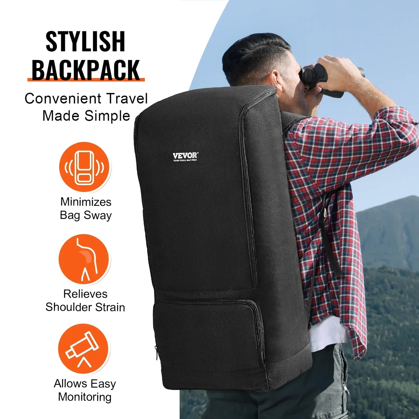 VEVOR Teleskoptasche, 76cm, Teleskop-Transporttasche mit sicherem Gurt, Taschen und bequemen Schultergurten, stoßdämpfende Teleskop-Tragetasche für optisches Rohr und Stativ, Gegengewichtstasche