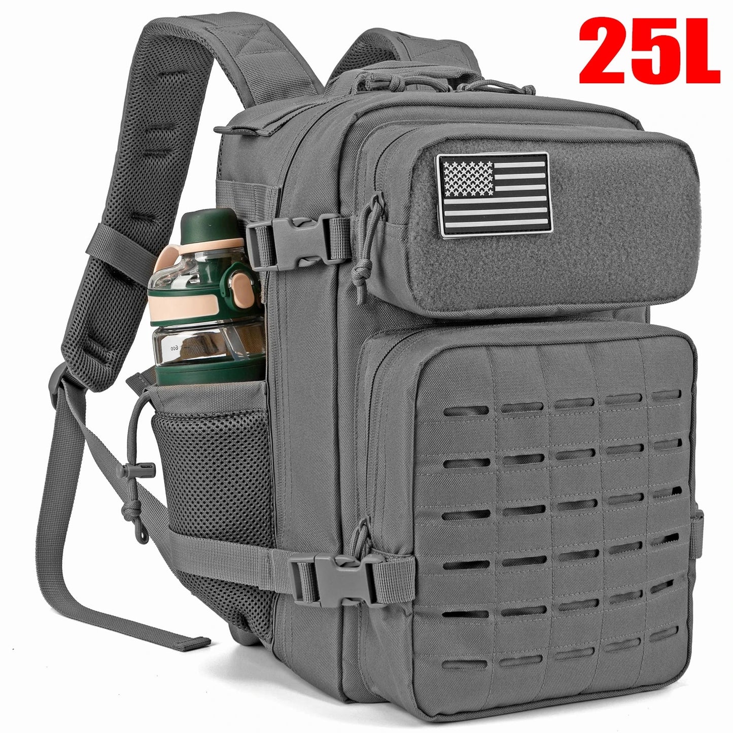25L Taktischer Rucksack Outdoor-Tasche Fitness-Rucksack MOLLE-Rucksack Damen/Herren Wandern Überlebensrucksack Herren Dual-Getränkehalter