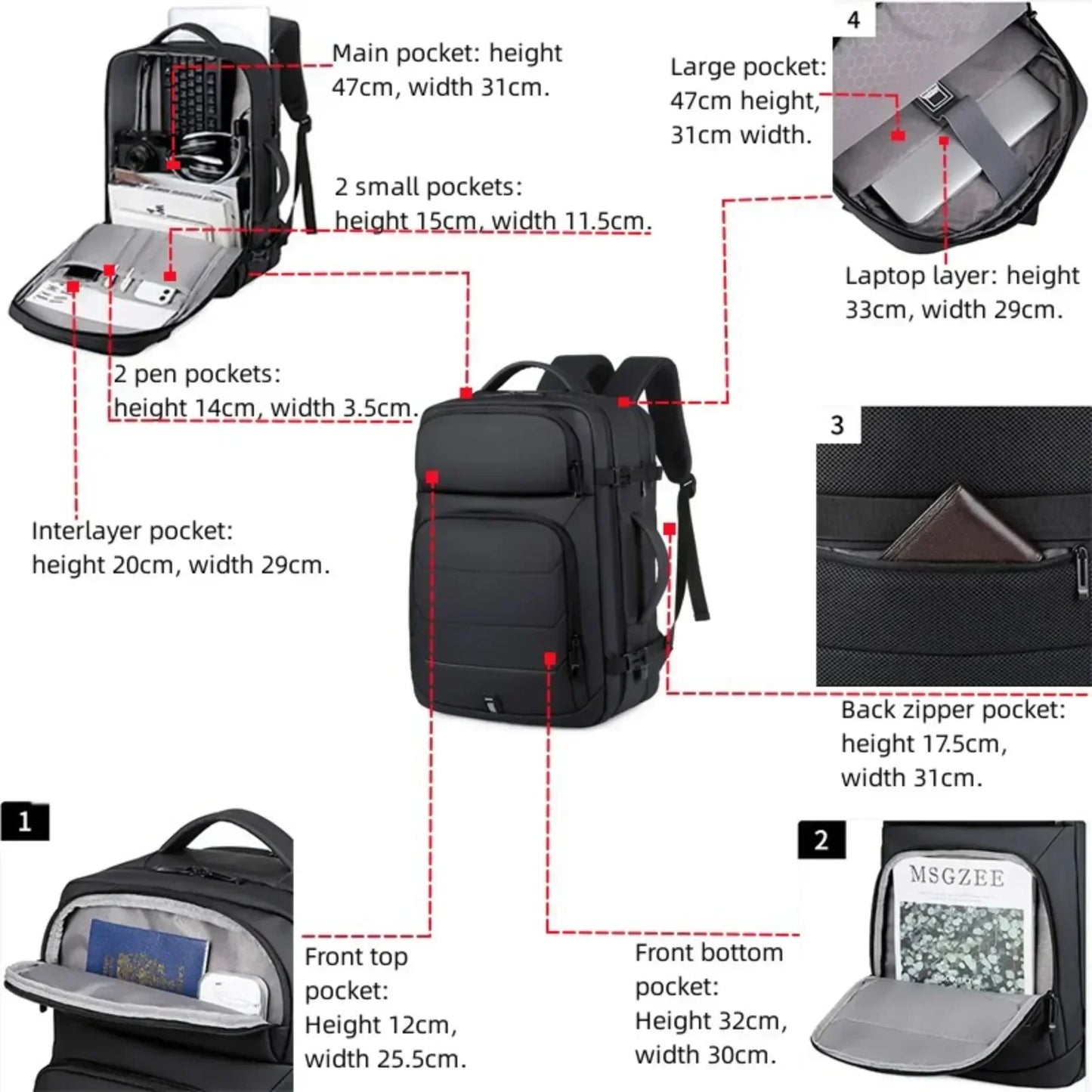 Erweiterbare 17-Zoll-Laptop-Rucksäcke für Herren, wasserdichte Notebook-Tasche, USB-Schultasche, Sport, Reisen, Schultasche, Rucksack für Männer