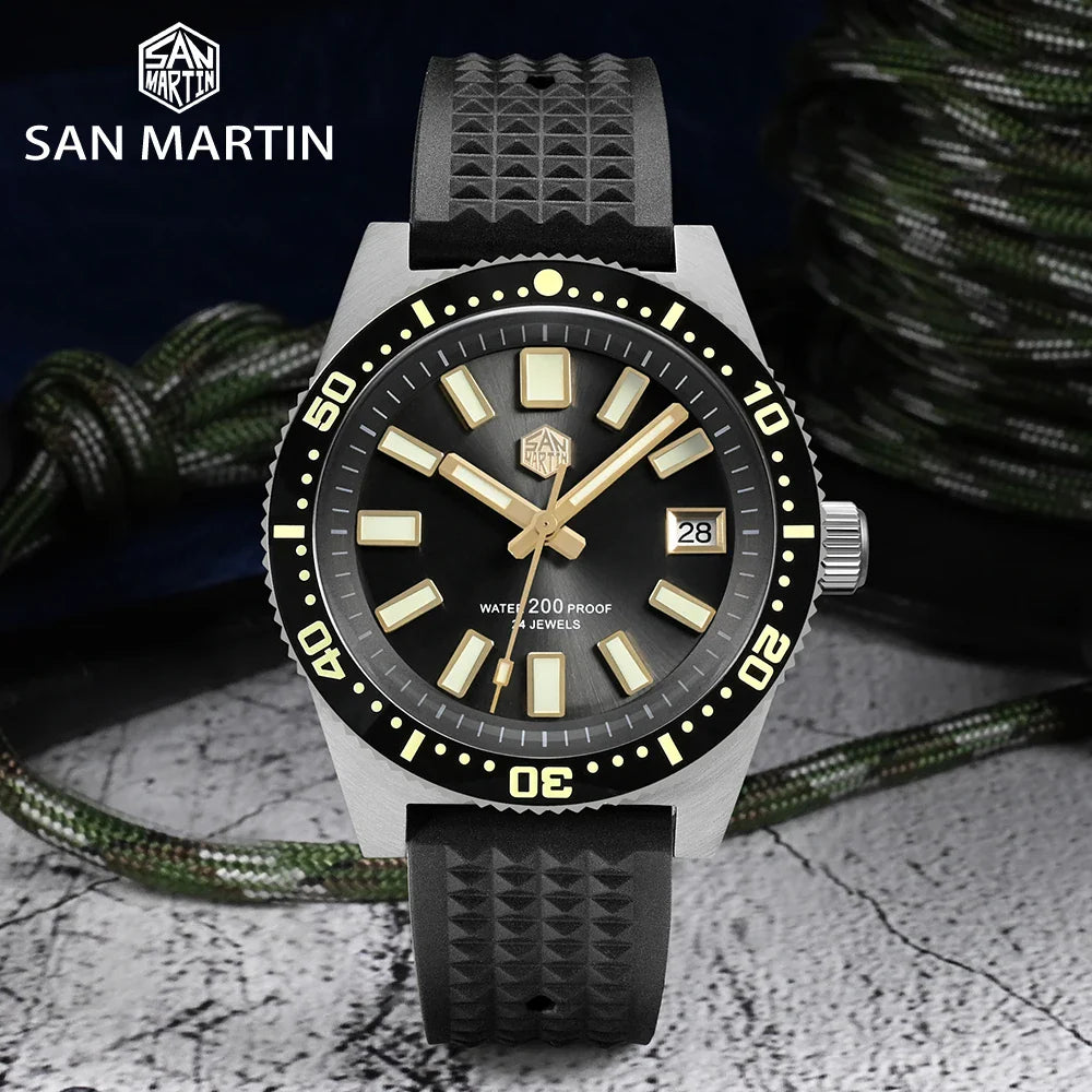 San Martin 40mm 62mas V3 Diver Watch For Men Kanagawa Surfing Dial NH35 Automatic Mechanical 20Bar Full Luminous Rubber Strap