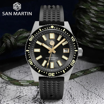 San Martin 40mm 62mas V3 Diver Watch For Men Kanagawa Surfing Dial NH35 Automatic Mechanical 20Bar Full Luminous Rubber Strap