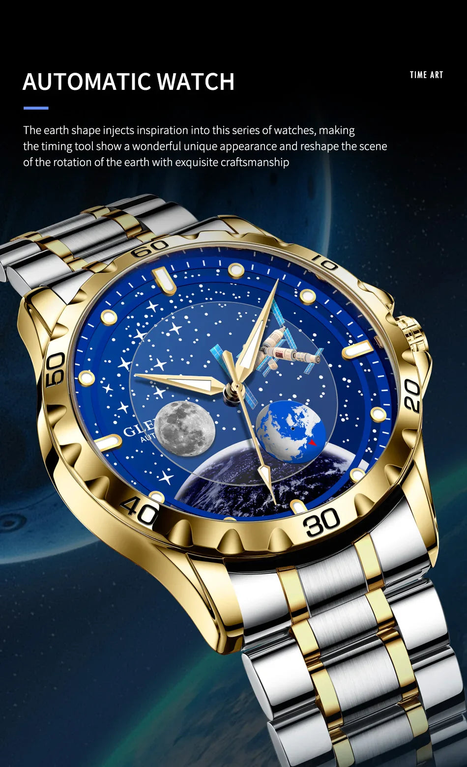 2025 NEUE GLENAW Männer Automatische Uhren Skeleton Starry Sky Mond Phase Leuchtende Wasserdichte Edelstahl Mechanische Uhr Männer