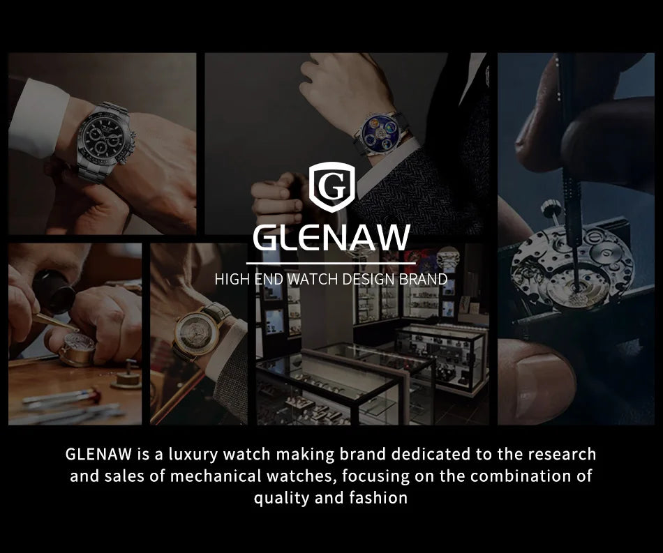 2025 NEUE GLENAW Männer Automatische Uhren Skeleton Starry Sky Mond Phase Leuchtende Wasserdichte Edelstahl Mechanische Uhr Männer